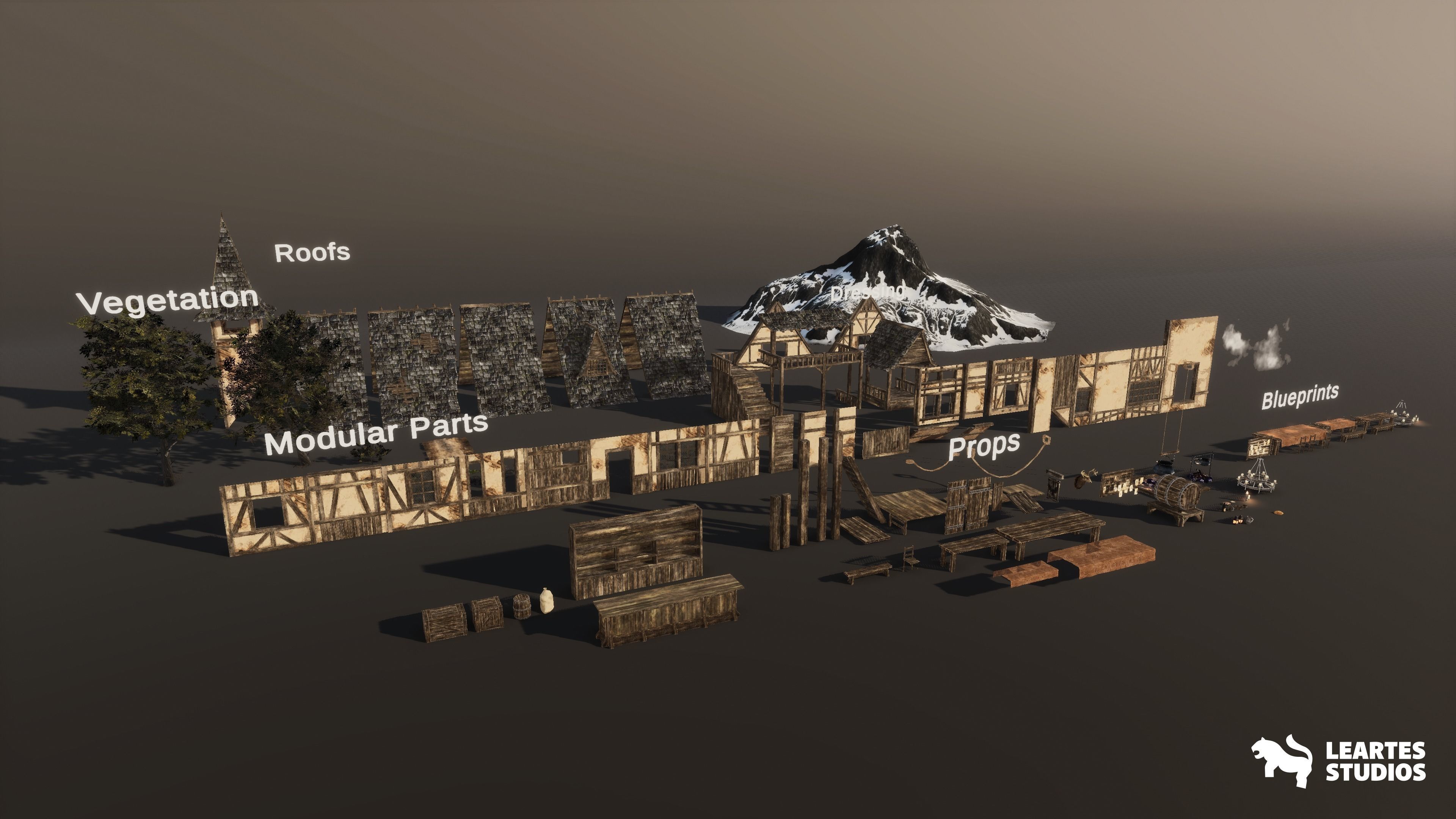 Medieval Tavern-Modular-Medieval Interior Exterior-Medieval Low-poly 3D model_15