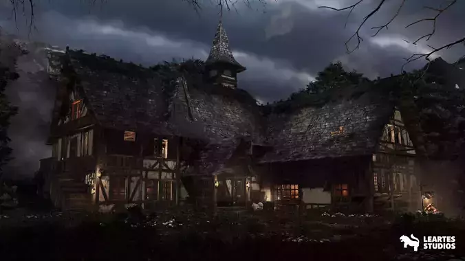 Medieval Tavern-Modular-Medieval Interior Exterior-Medieval Low-poly 3D model