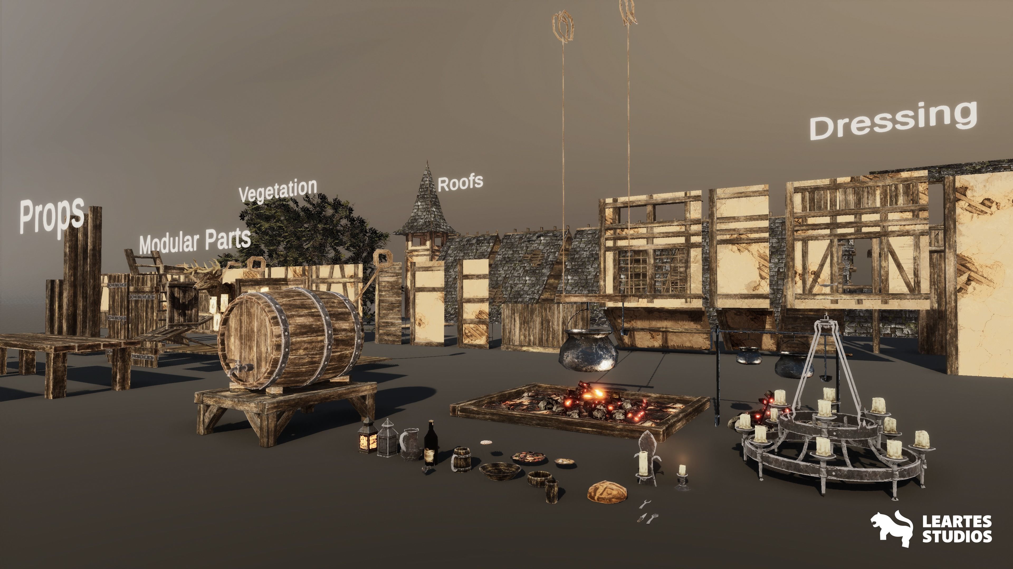 Medieval Tavern-Modular-Medieval Interior Exterior-Medieval Low-poly 3D model_16