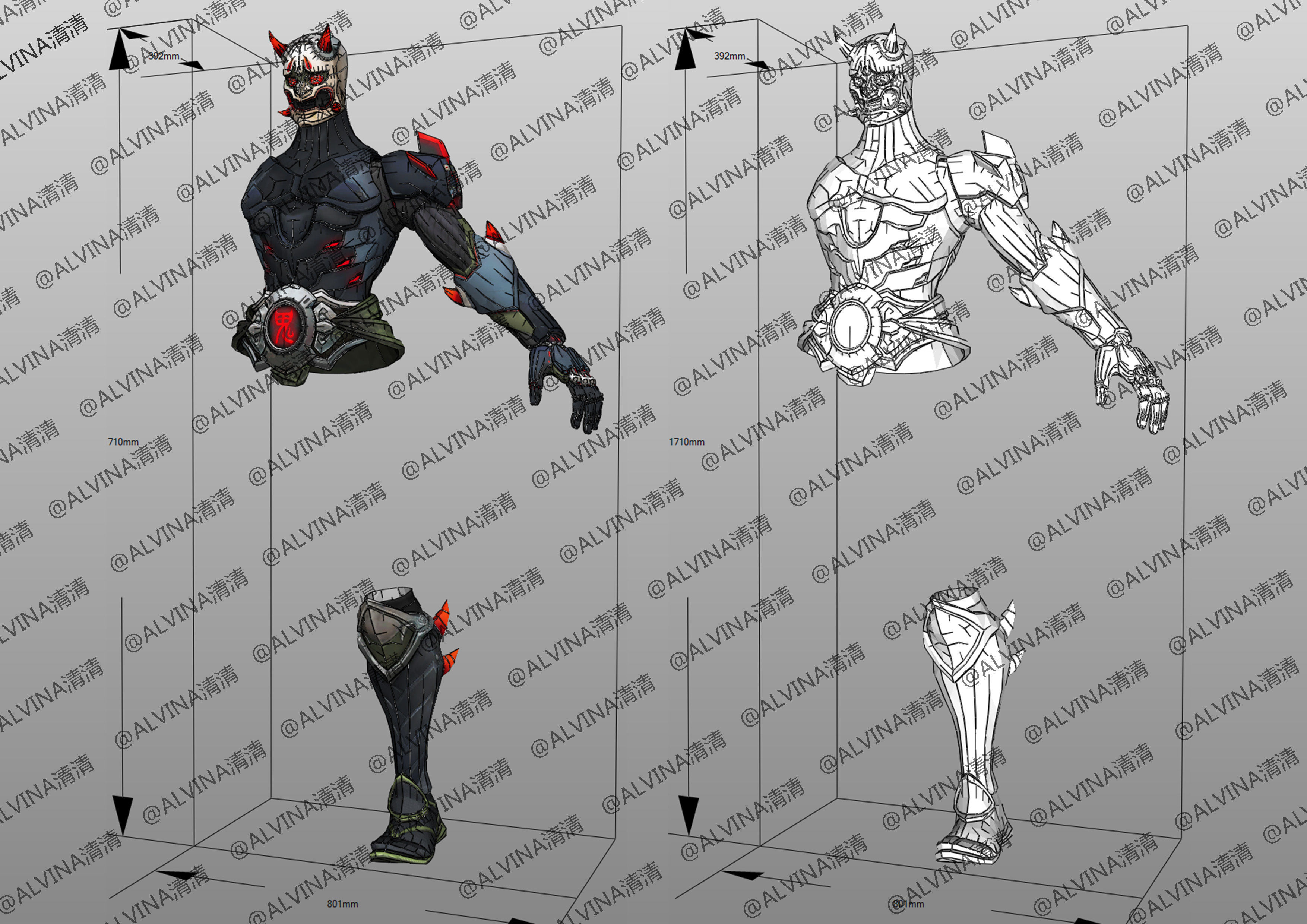 Overwatch Genji Onimusha Armor - DIY Cosplay Pepakura Foam Low-poly 3D model_3