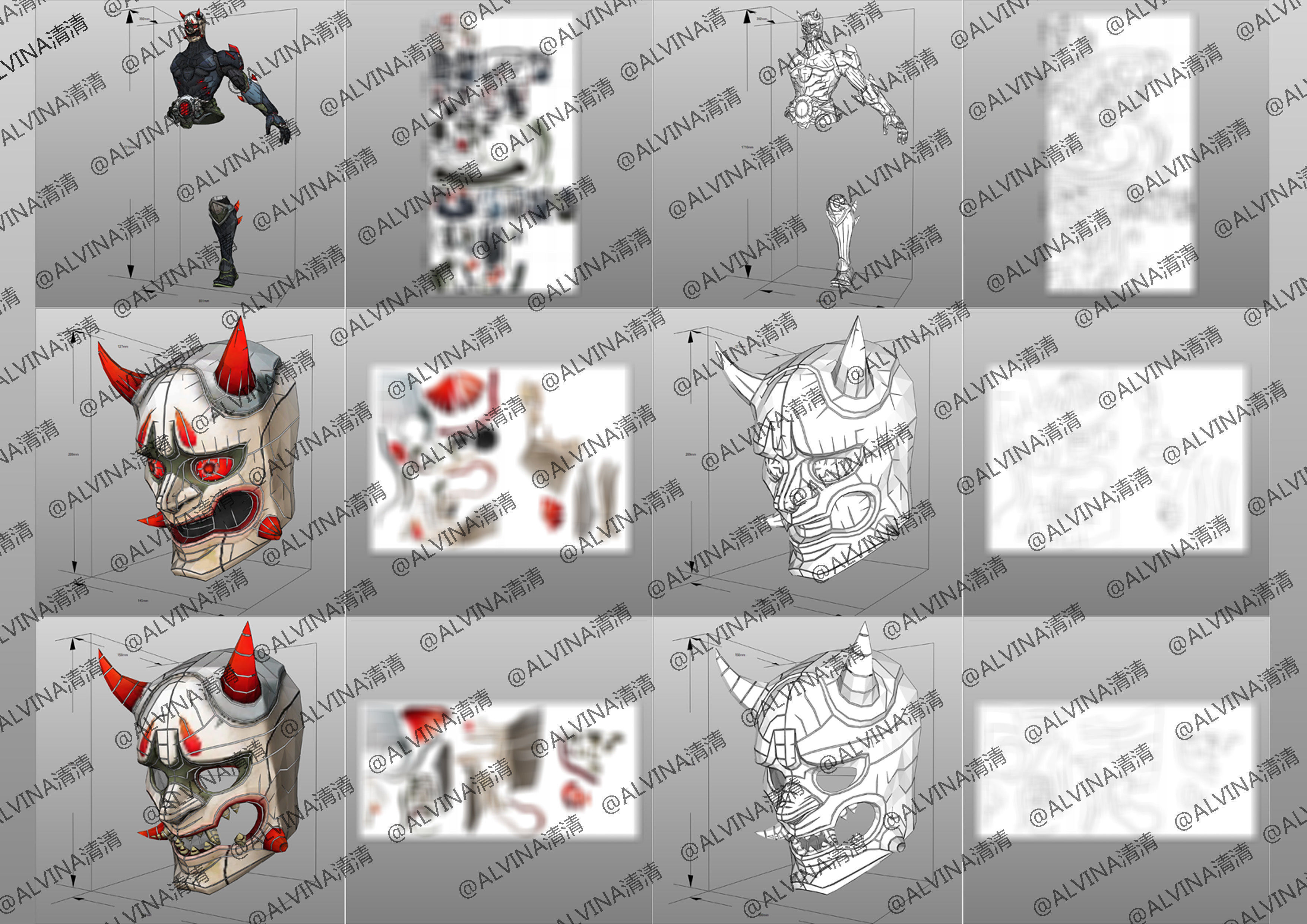 Overwatch Genji Onimusha Armor - DIY Cosplay Pepakura Foam Low-poly 3D model_5