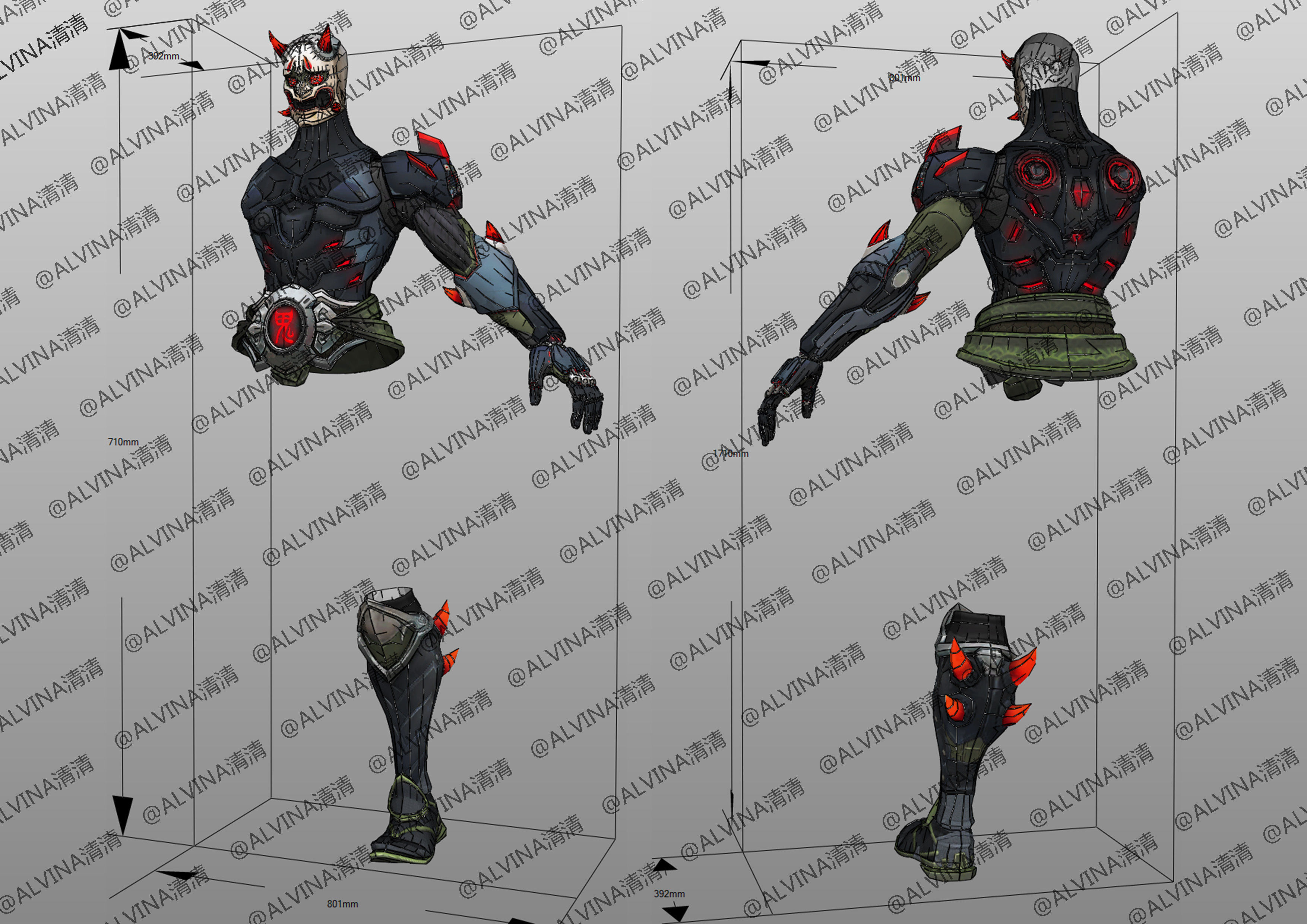 Overwatch Genji Onimusha Armor - DIY Cosplay Pepakura Foam Low-poly 3D model_2