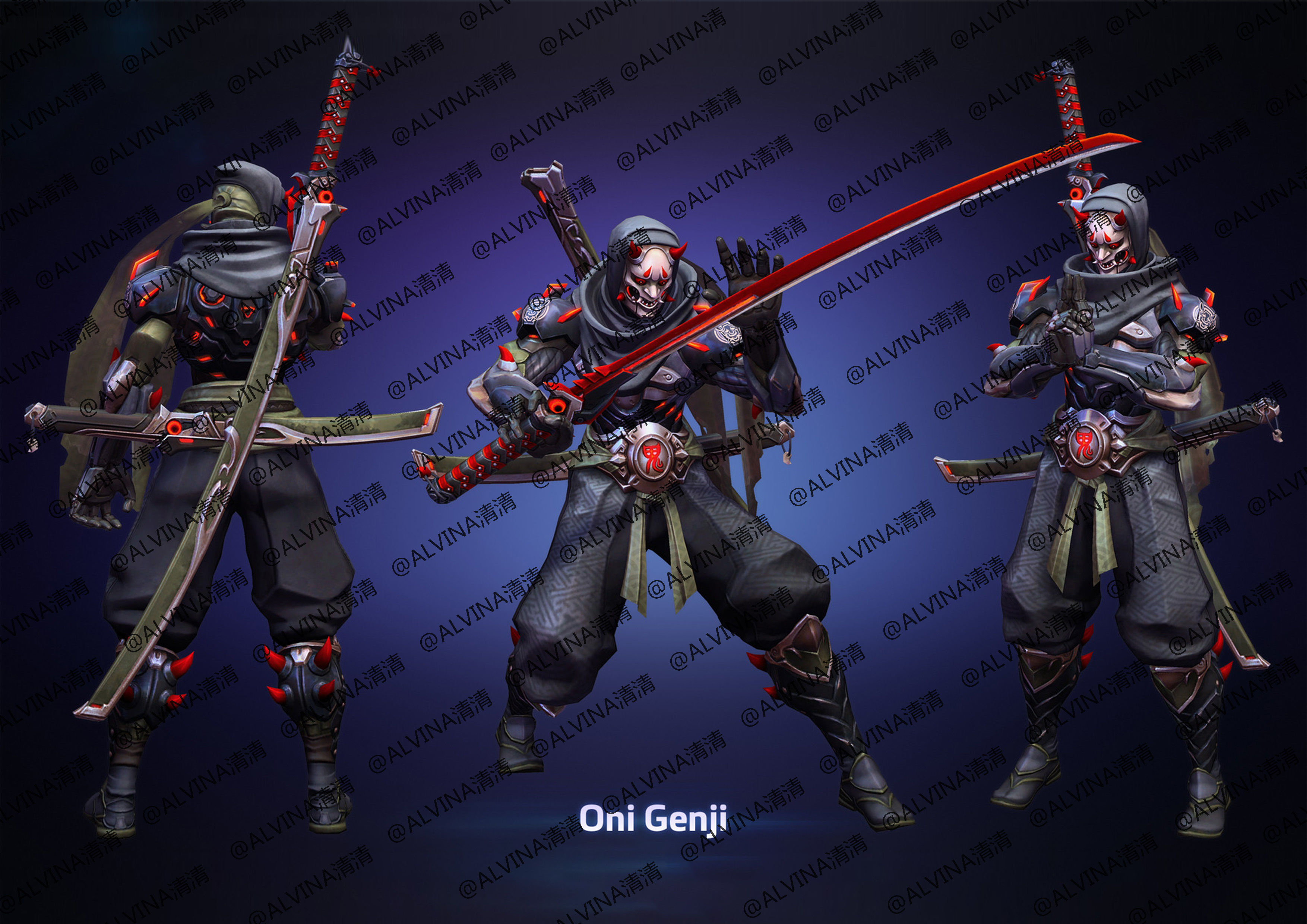 Overwatch Genji Onimusha Armor - DIY Cosplay Pepakura Foam Low-poly 3D model_1