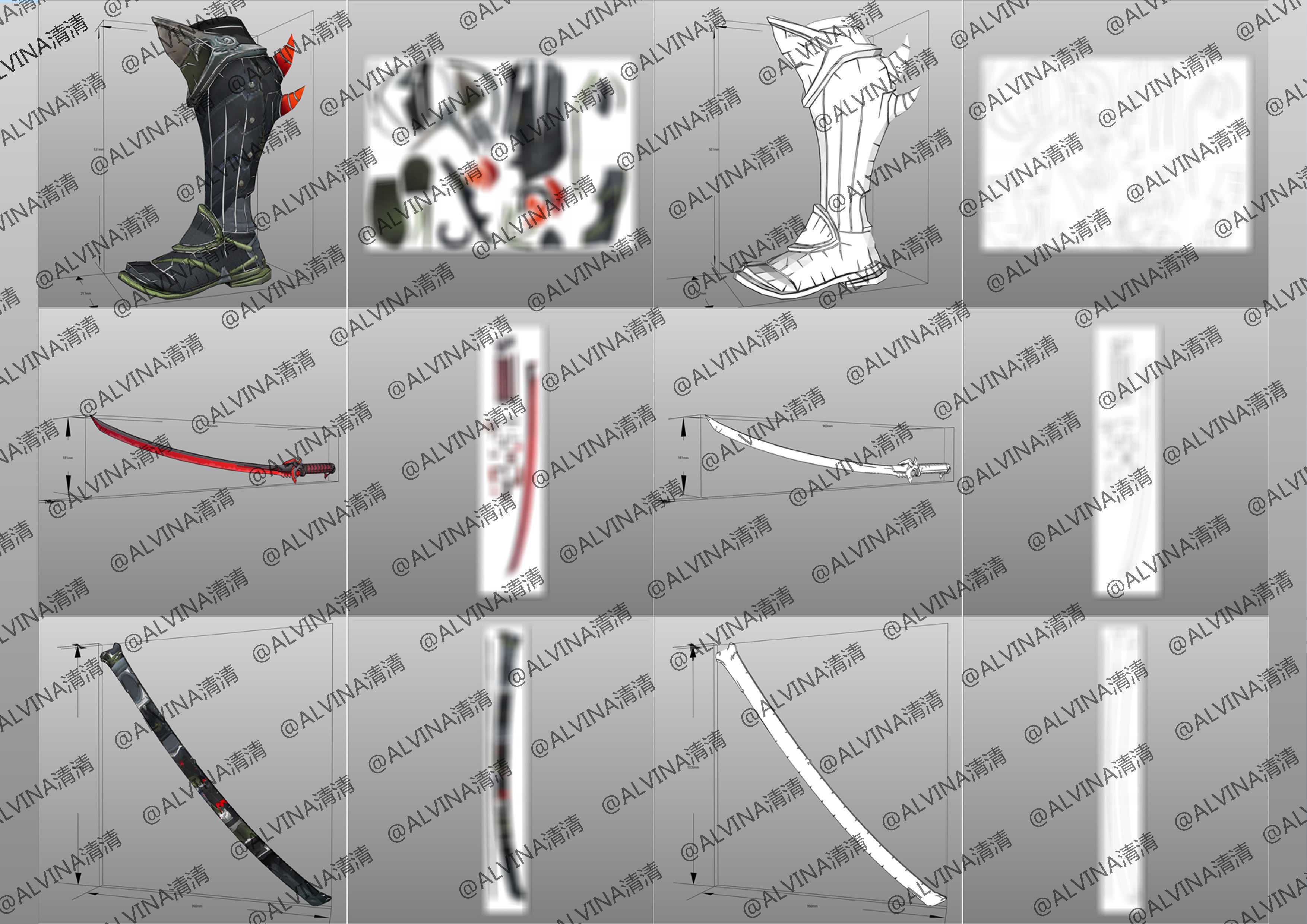 Overwatch Genji Onimusha Armor - DIY Cosplay Pepakura Foam Low-poly 3D model_7