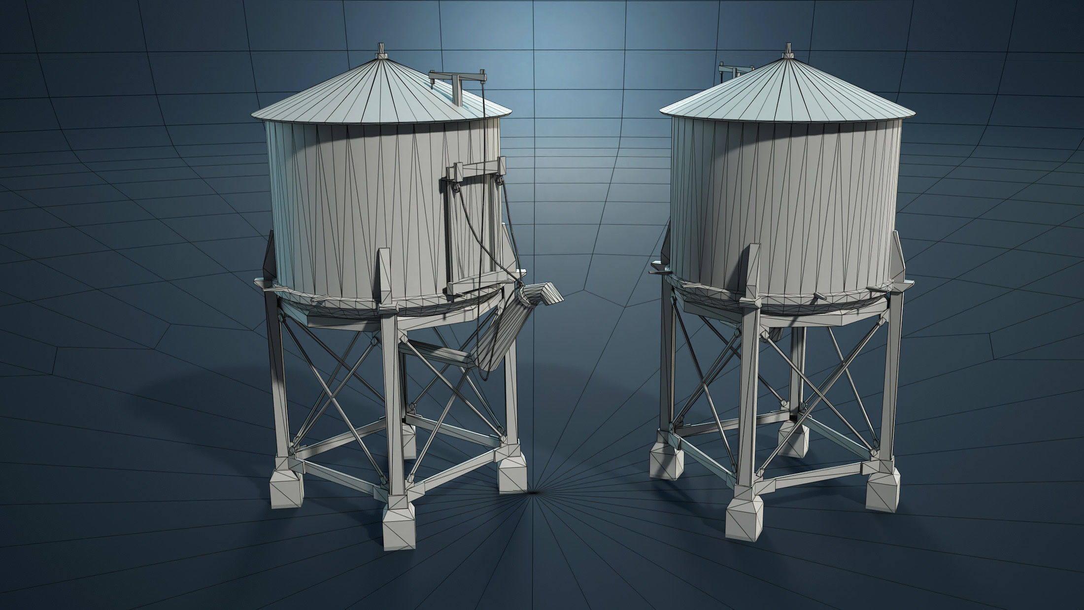 Water Towers Low-Poly Set Low-poly 3D model_4
