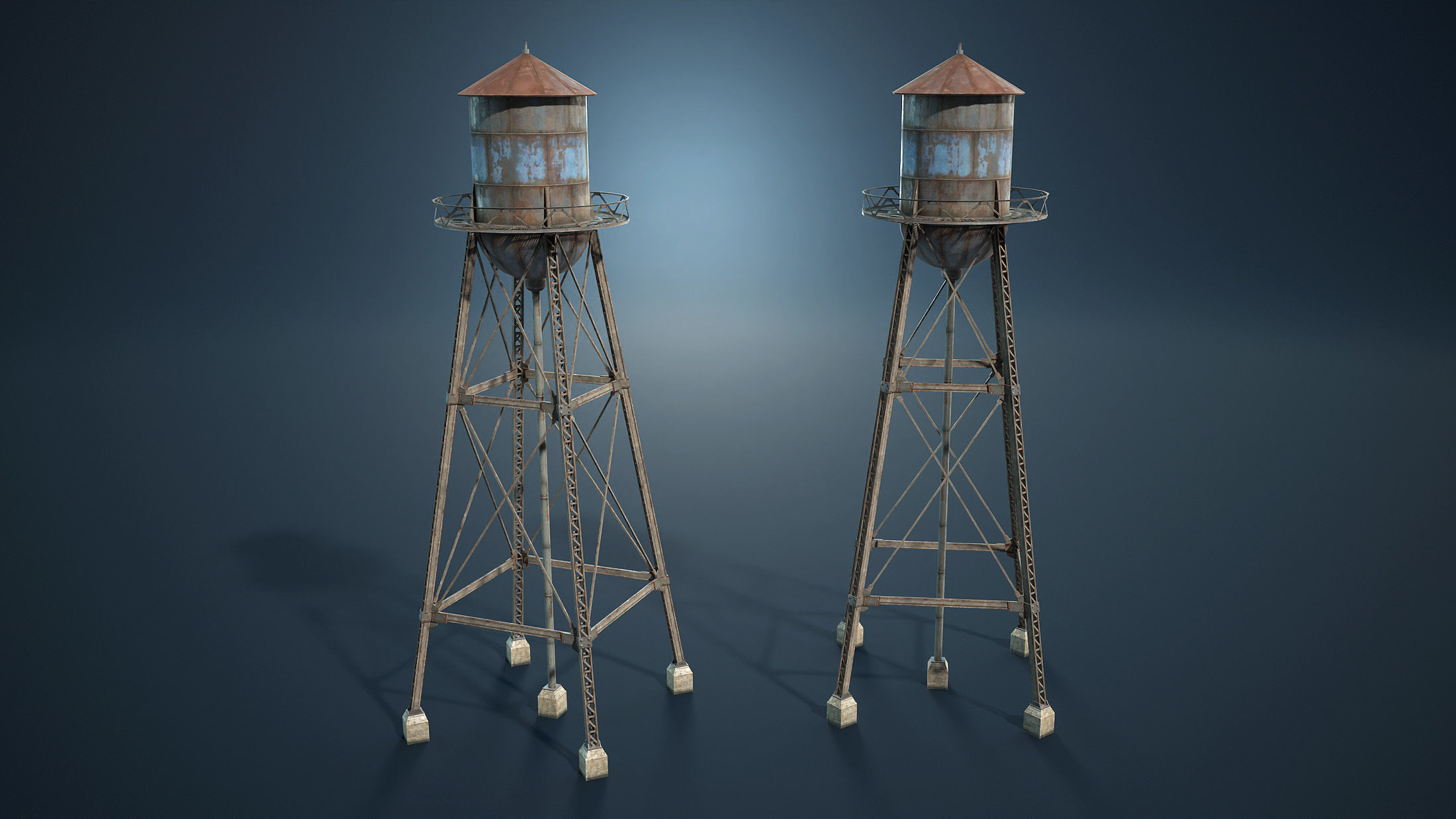 Water Towers Low-Poly Set Low-poly 3D model_1