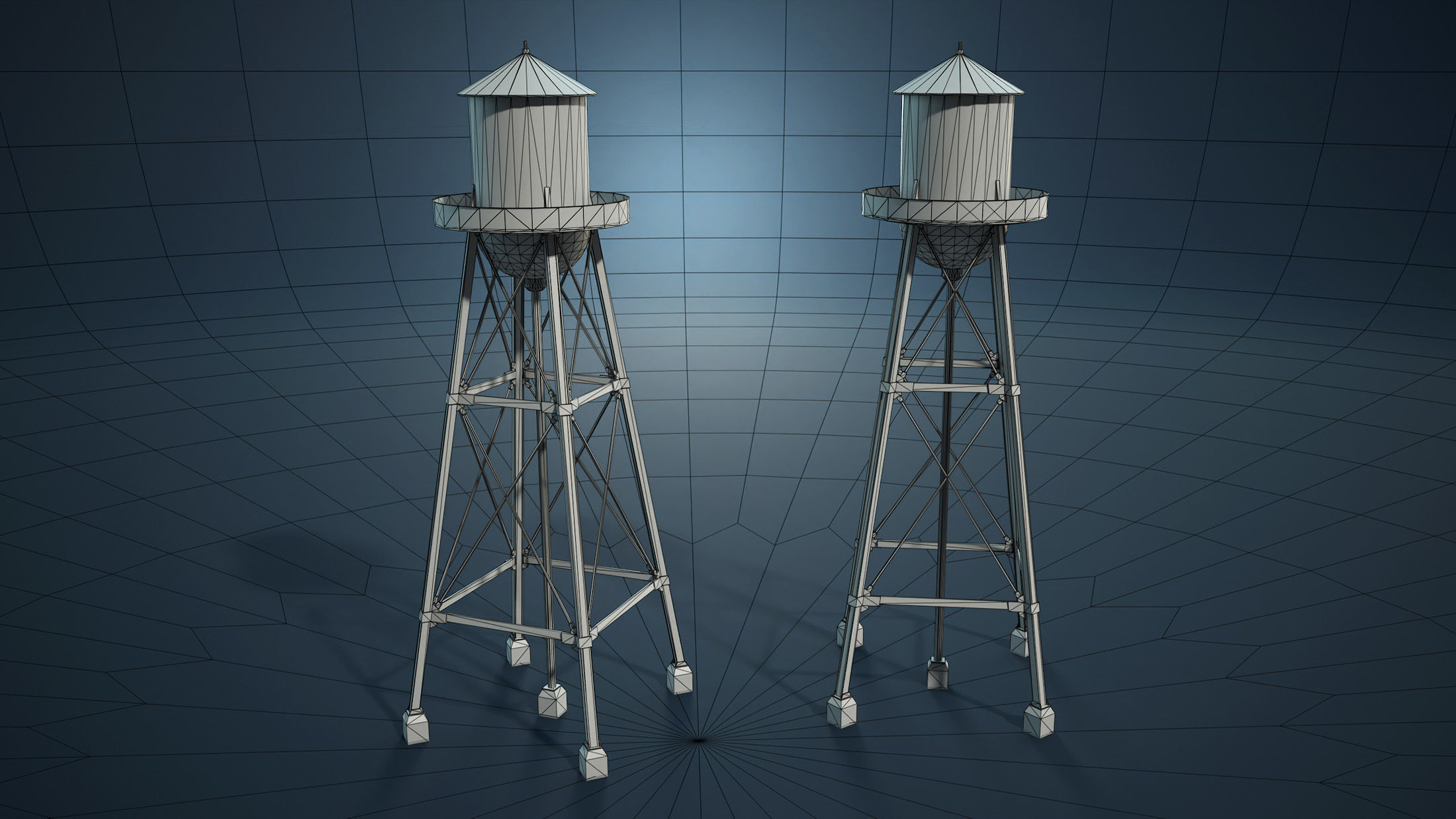 Water Towers Low-Poly Set Low-poly 3D model_2