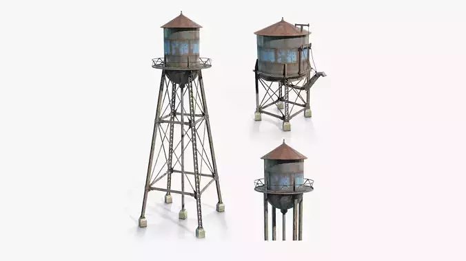 Water Towers Low-Poly Set Low-poly 3D model