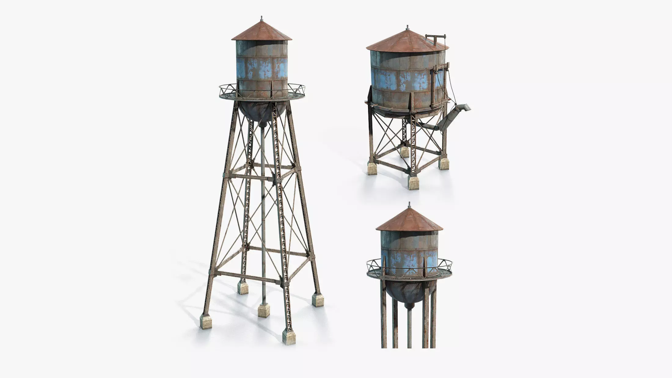 Water Towers Low-Poly Set Low-poly 3D model_0