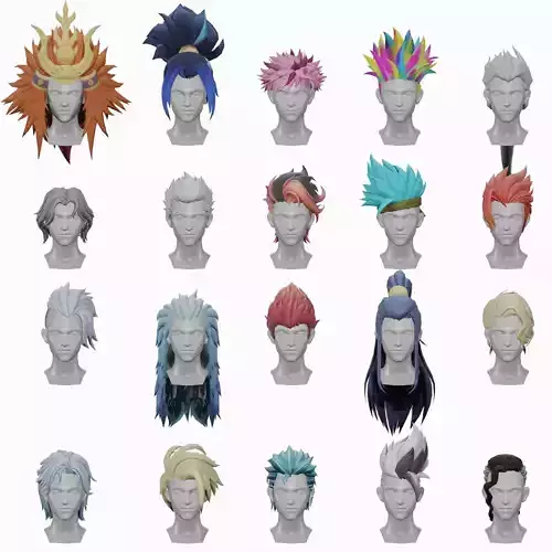 20 STYLIZED MALE HAIR MODELS PACK 3