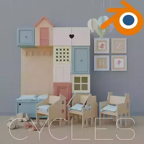 Childroom Furniture Low-poly 3D model