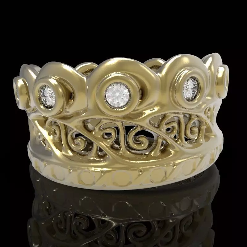 engraved gemstone crown ring 3D print model