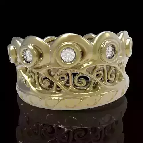 engraved gemstone crown ring  3D print model