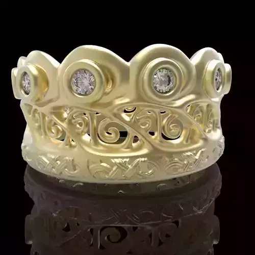 engraved gemstone crown ring 2 3D print model