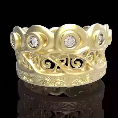engraved gemstone crown ring 3 3D print model