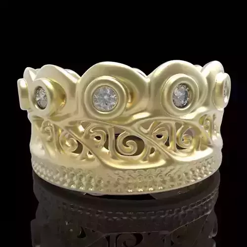 engraved gemstone crown ring 4 3D print model