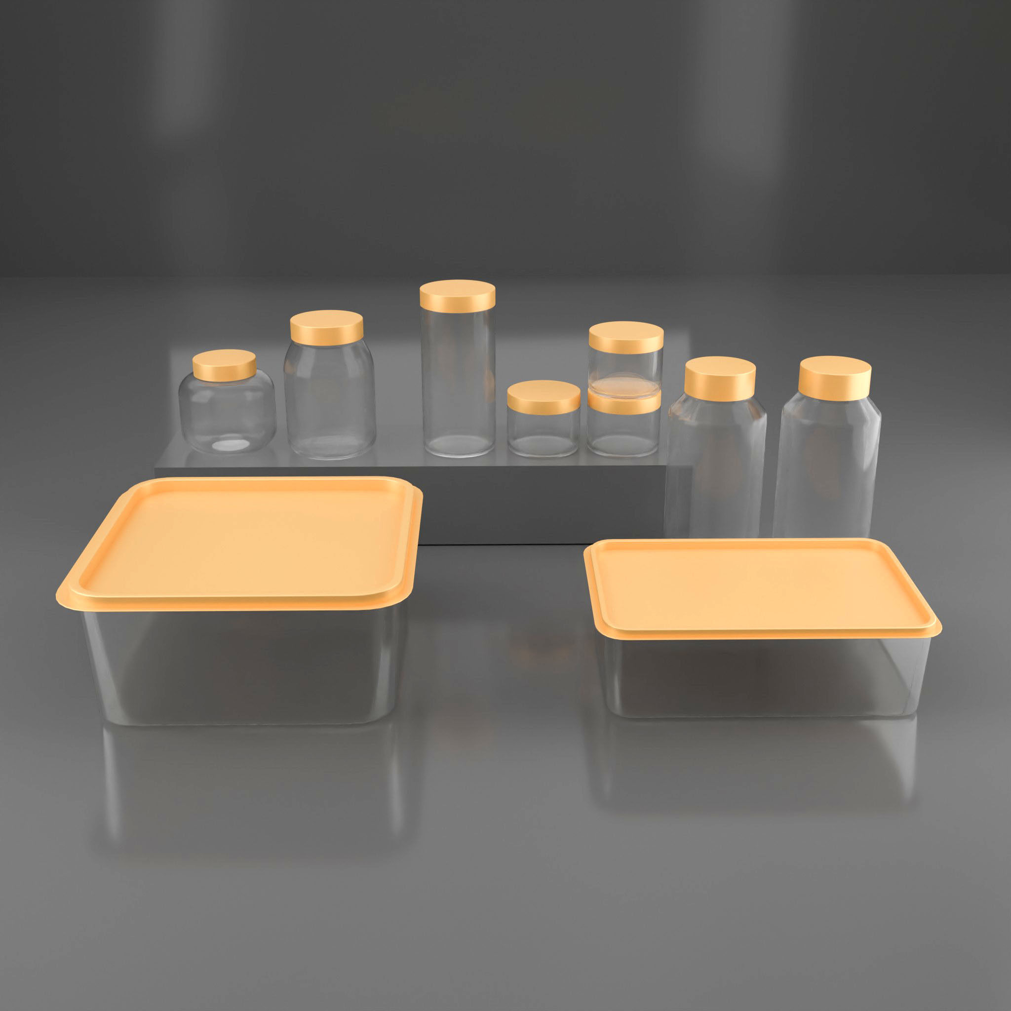 Plastic Containers for kitchen and Product Mockup Free 3D model_1