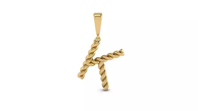 Twisted Cable Letter Pendants 15 mm Letter K