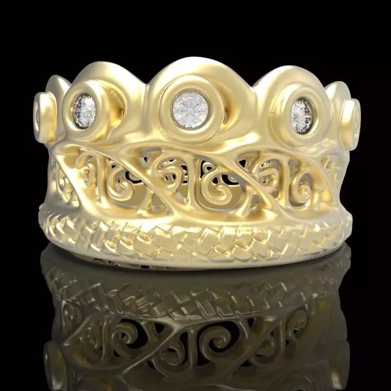 engraved gemstone crown ring 5 3D print model