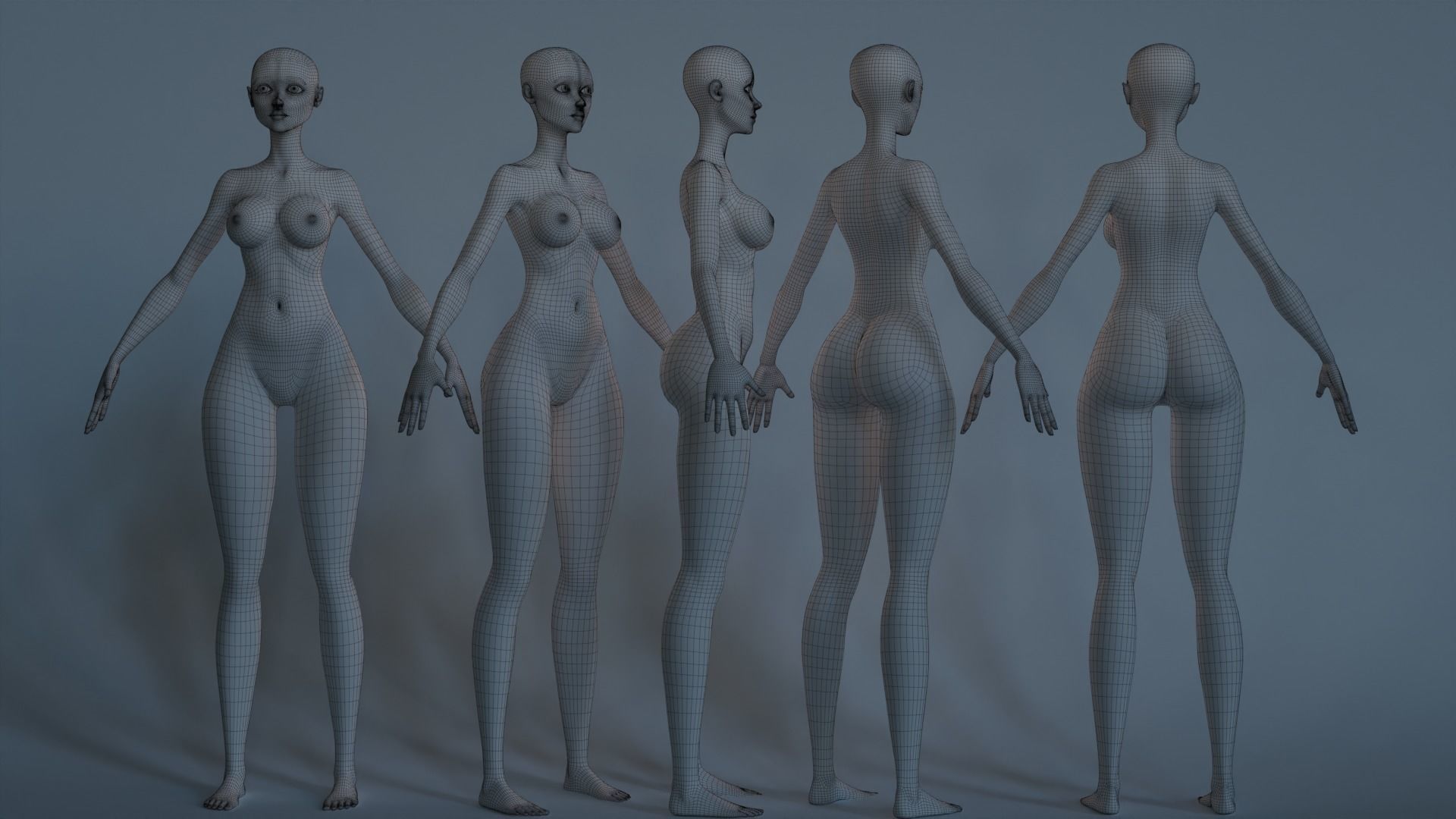 Stylized Girl Basemesh 3D model_2