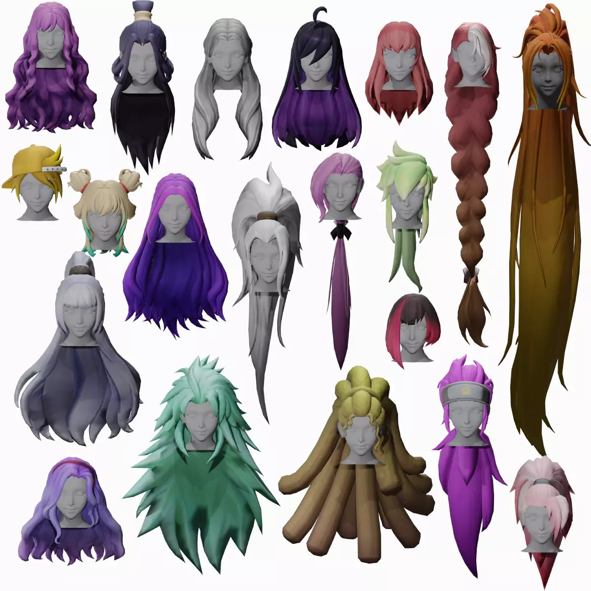20 STYLIZED FEMALE HAIR MODELS PACK 4 Low-poly 3D model