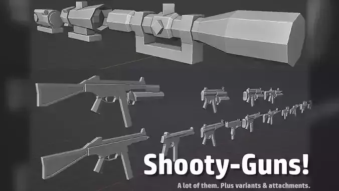 LOW POLY WEAPON PACK with Variants and Attachments Low-poly 3D model