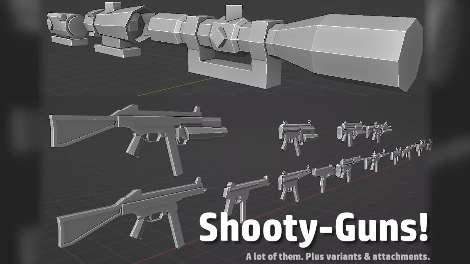 LOW POLY WEAPON PACK with Variants and Attachments Low-poly 3D model_0