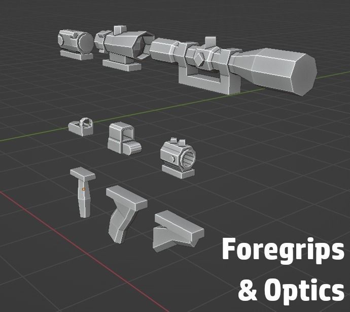 LOW POLY WEAPON PACK with Variants and Attachments Low-poly 3D model_1