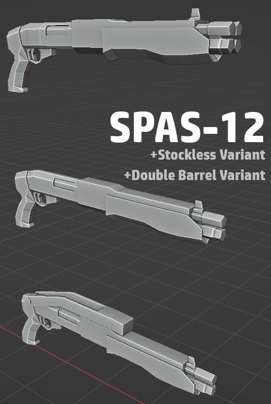 LOW POLY WEAPON PACK with Variants and Attachments Low-poly 3D model_22