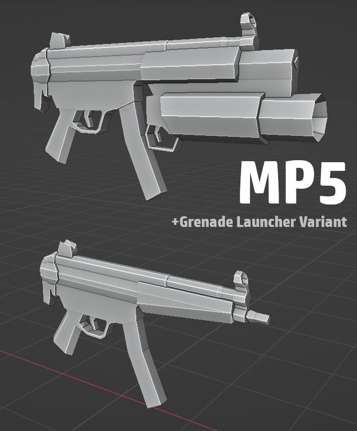 LOW POLY WEAPON PACK with Variants and Attachments Low-poly 3D model_14