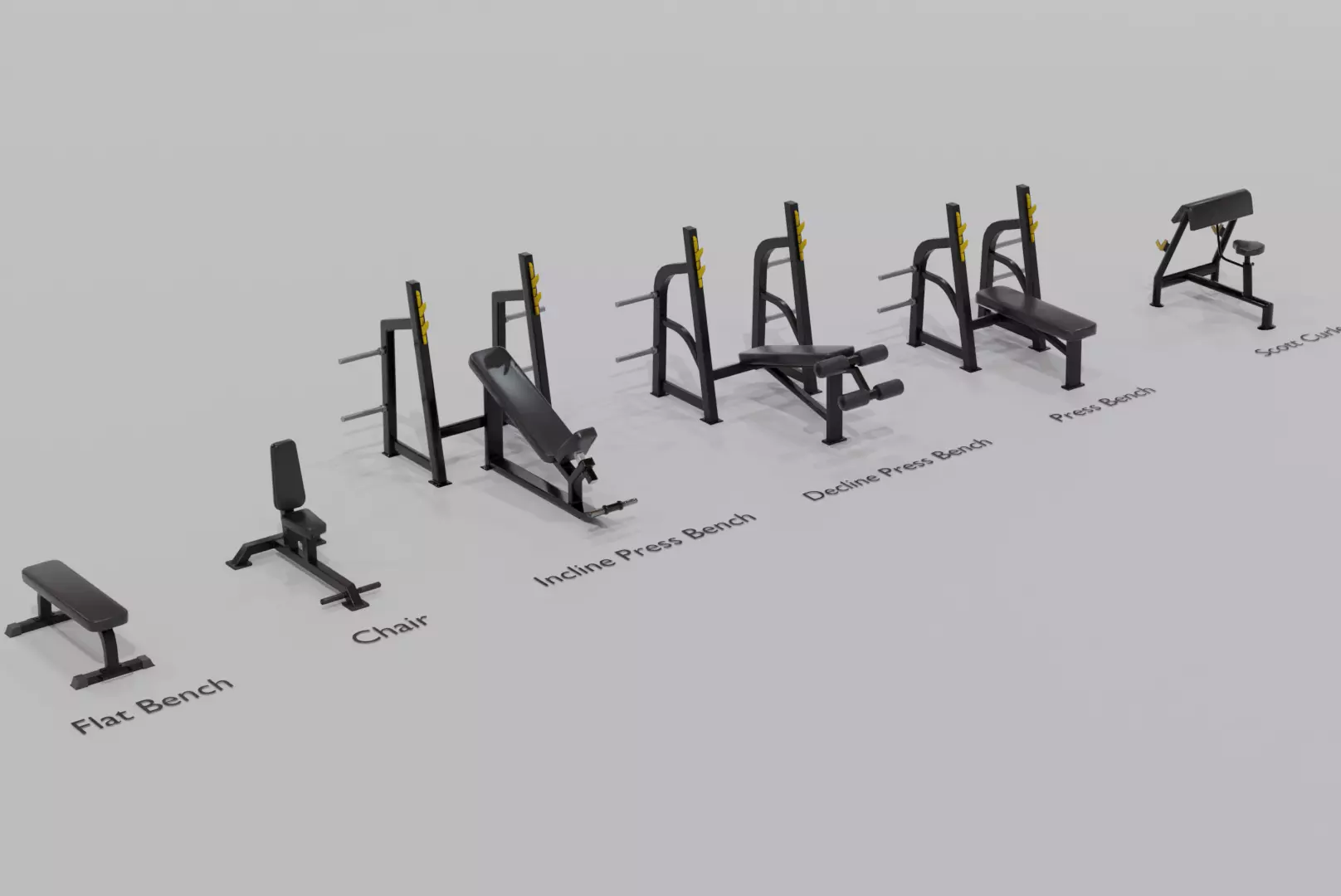 Gym Benches Pack - Game Ready Low-poly 3D model_0
