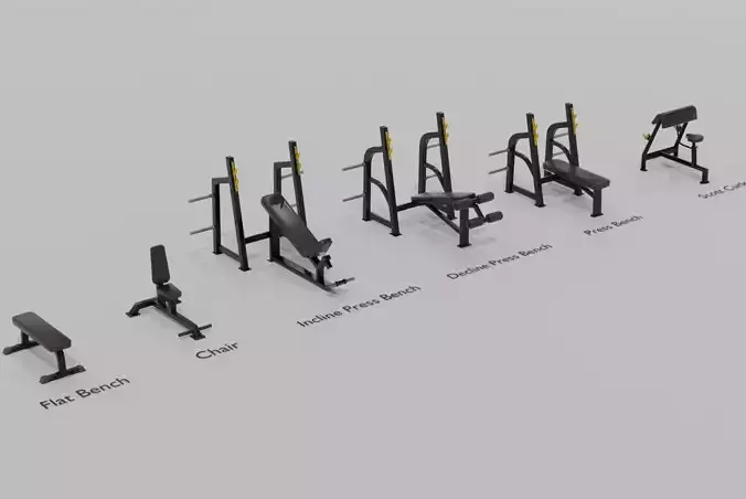 Gym Benches Pack - Game Ready Low-poly 3D model