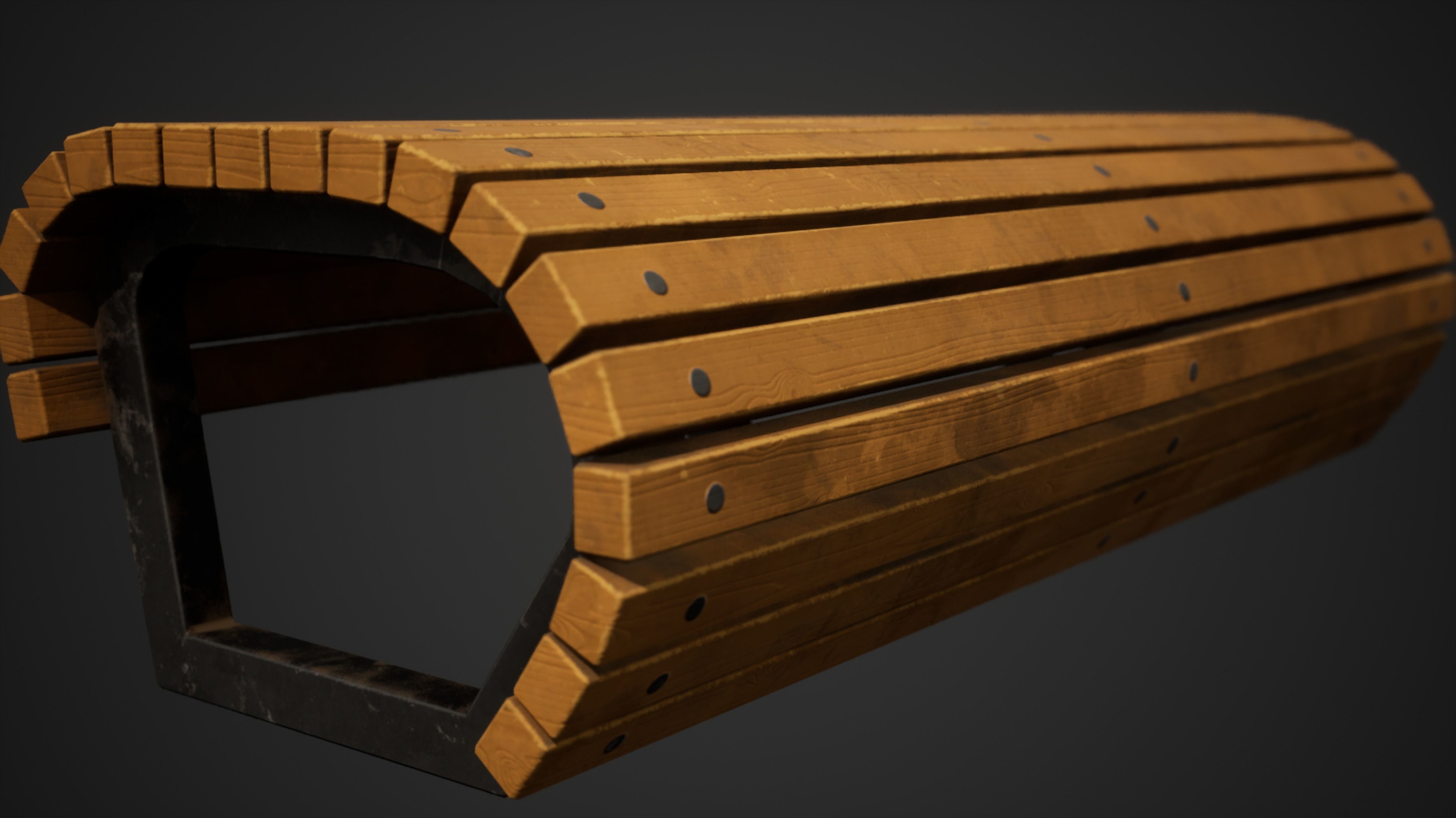 Stylized Park Bench Low-poly 3D model_2