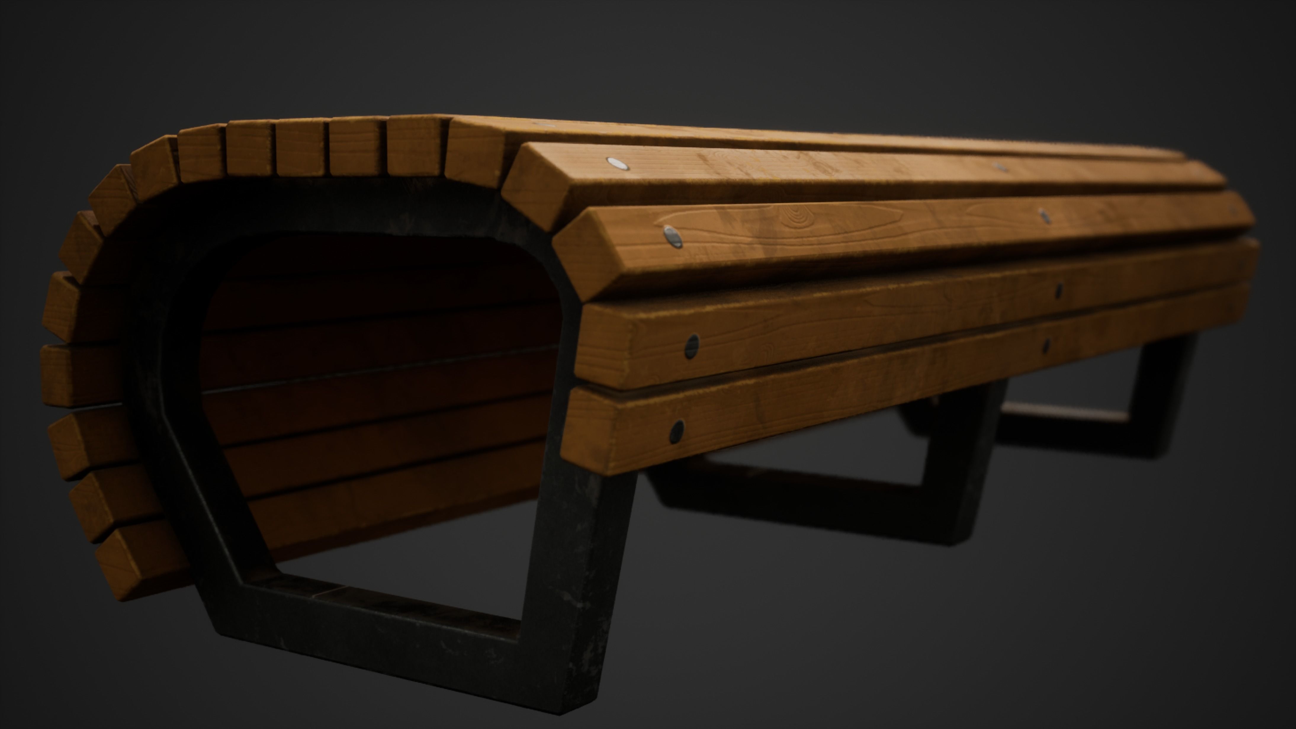 Stylized Park Bench Low-poly 3D model_3