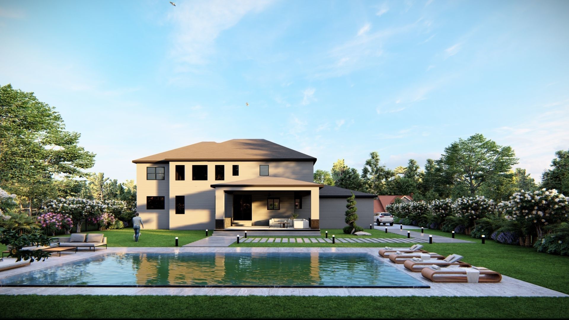  3D Exterior Scene 3D model design garden and landscape 3D model_3