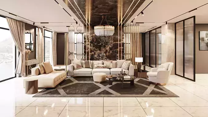 LUXURY LIVING ROOM INTERIOR SCENE