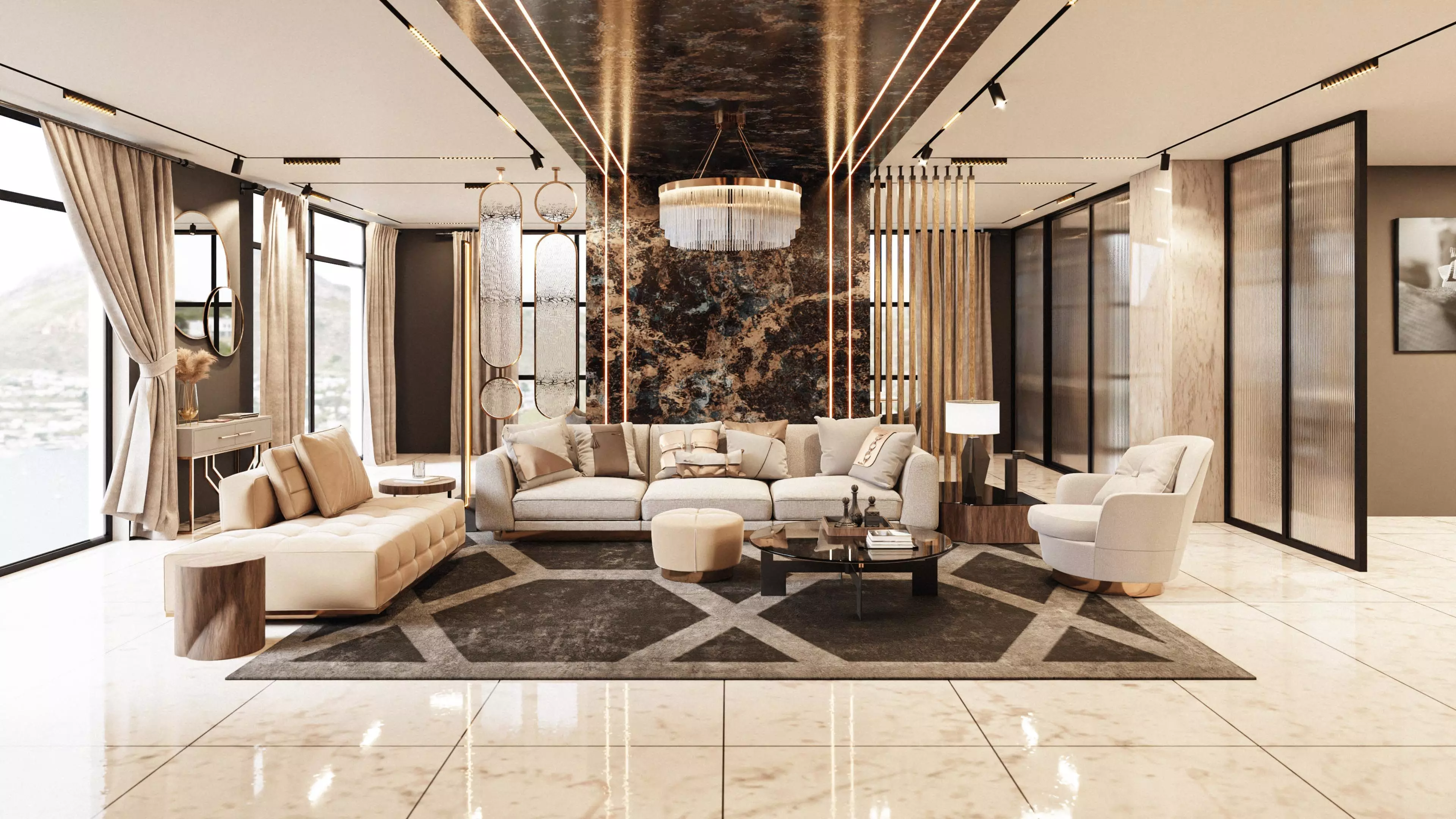LUXURY LIVING ROOM INTERIOR SCENE 3D model