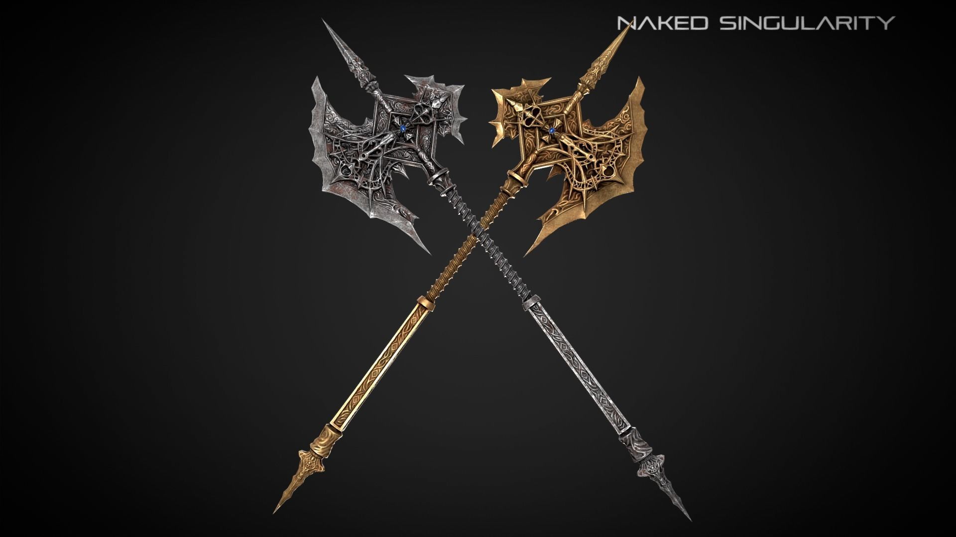 Divine Halberd Medieval dark fantasy weapon Low-poly 3D model_7