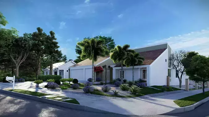  3D Exterior Scene 3D model design garden and landscape