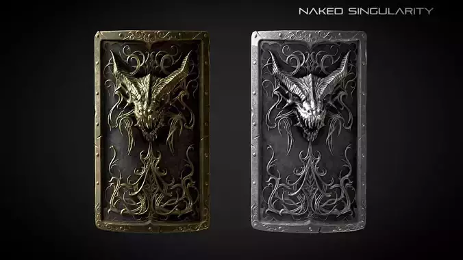 Dragon tower Medieval dark fantasy shield Low-poly 3D model