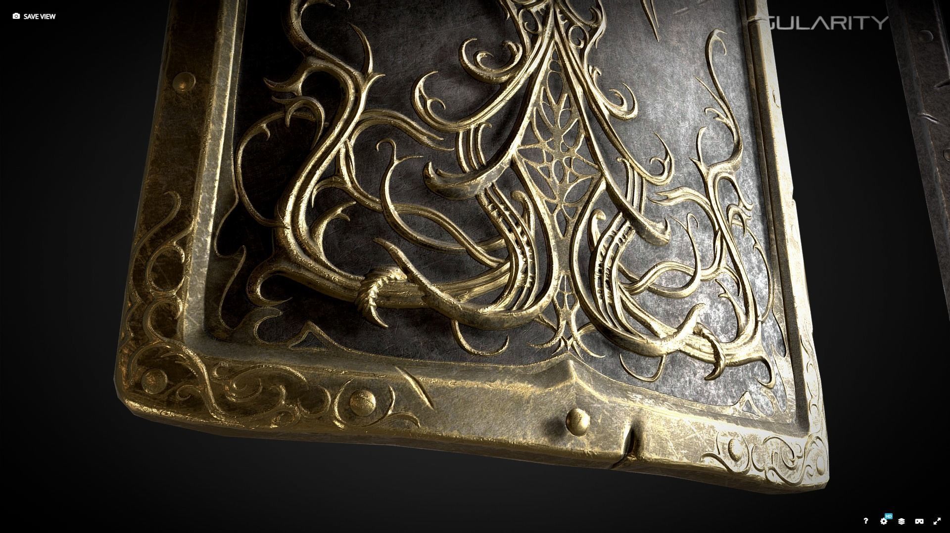 Dragon tower Medieval dark fantasy shield Low-poly 3D model_5