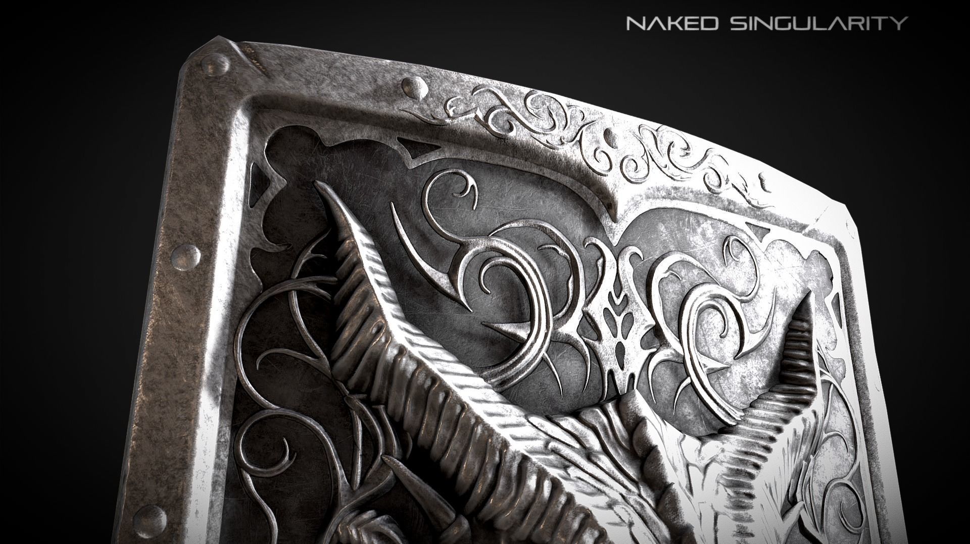 Dragon tower Medieval dark fantasy shield Low-poly 3D model_8