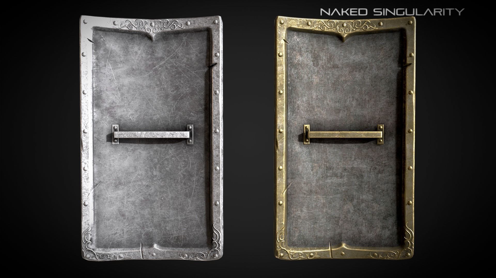 Dragon tower Medieval dark fantasy shield Low-poly 3D model_4