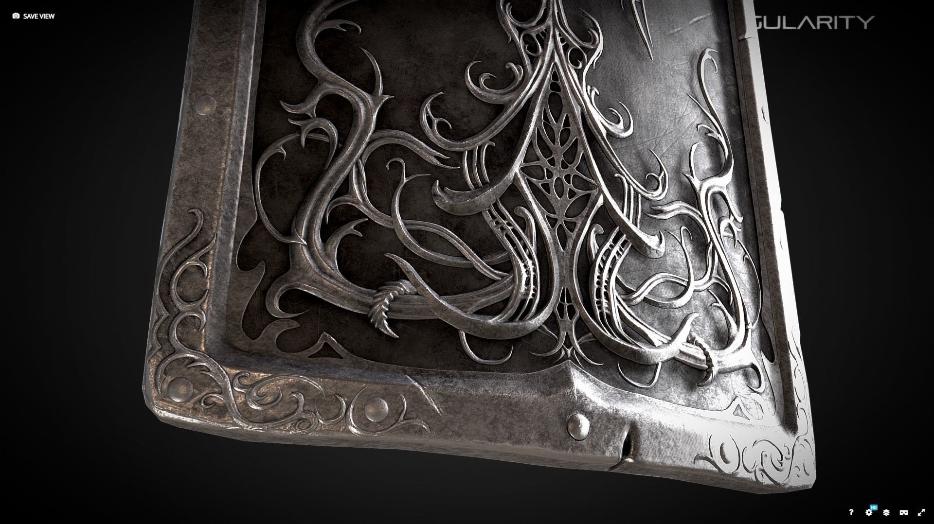 Dragon tower Medieval dark fantasy shield Low-poly 3D model_6