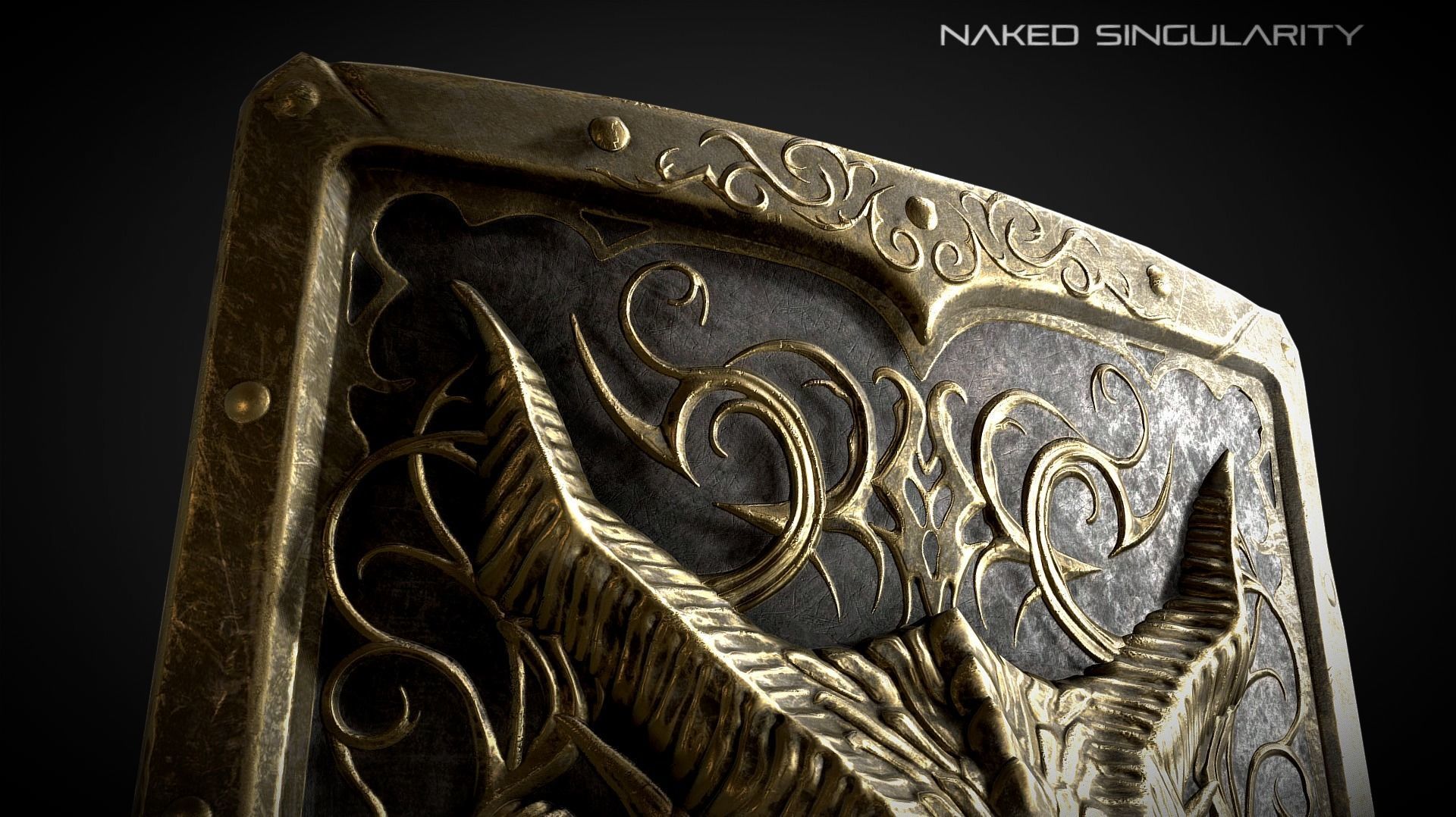 Dragon tower Medieval dark fantasy shield Low-poly 3D model_7