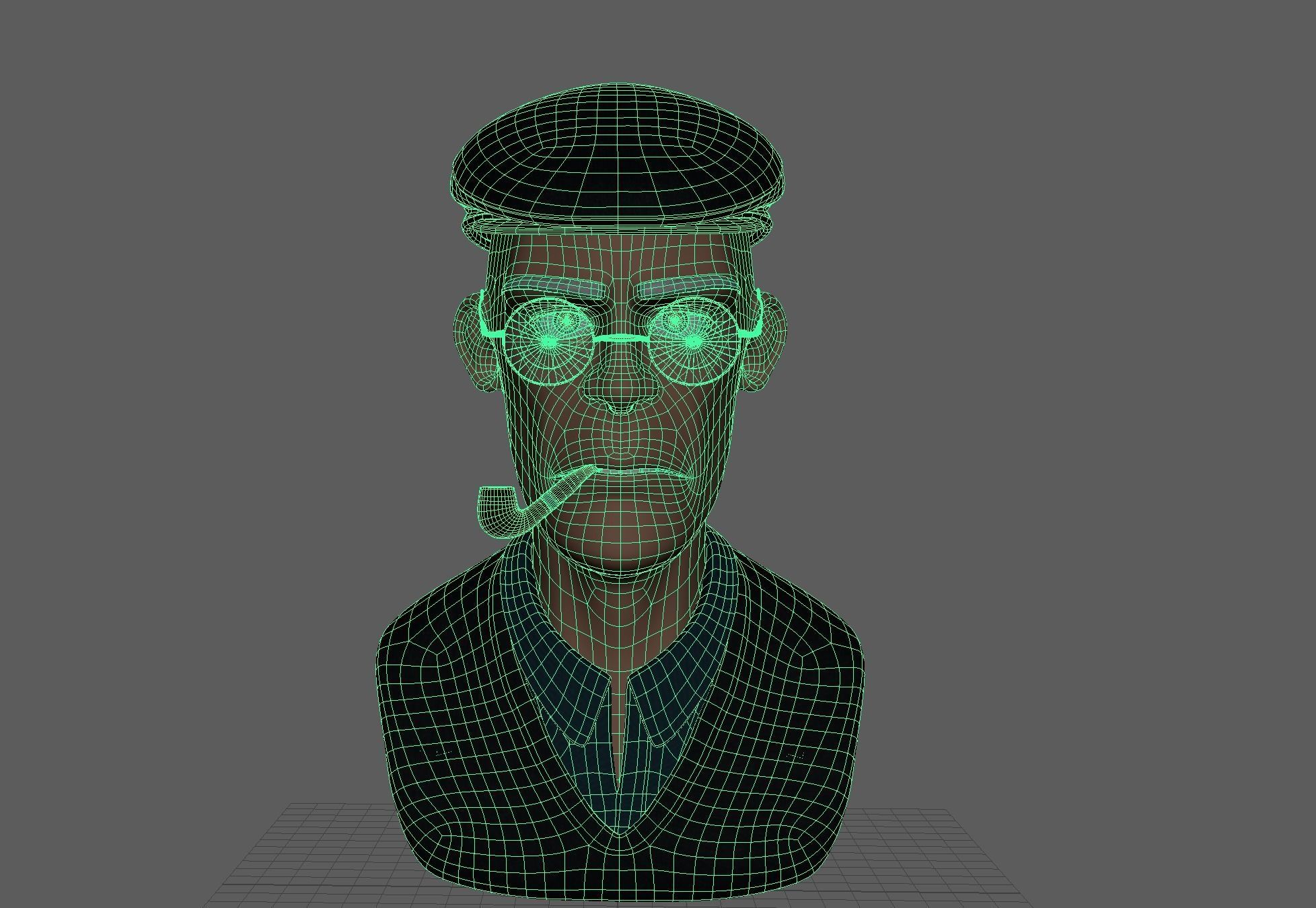 old Detective only head retopoly 3D model_2