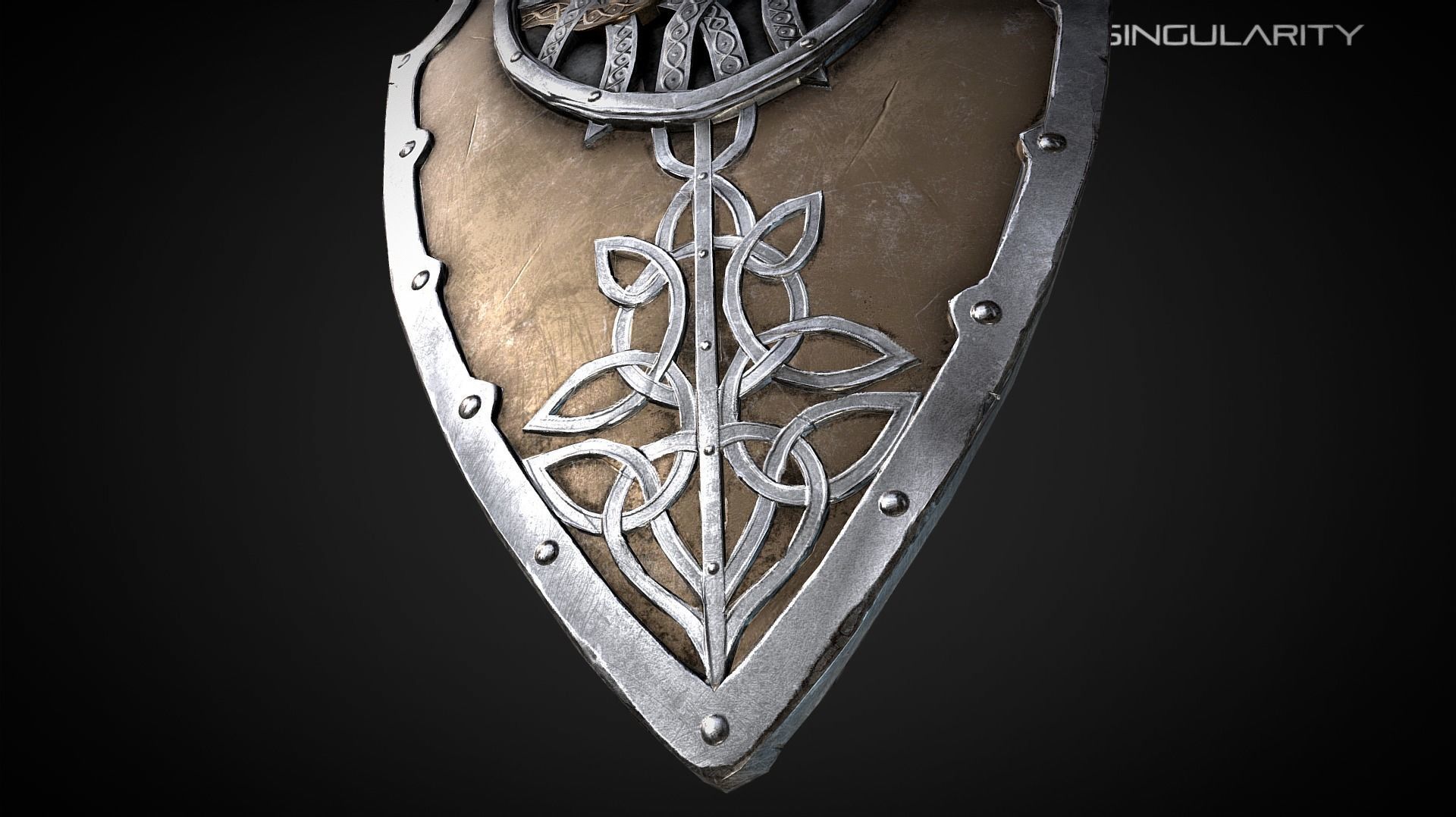 Celtic shield Medieval dark fantasy weapon Low-poly 3D model_9