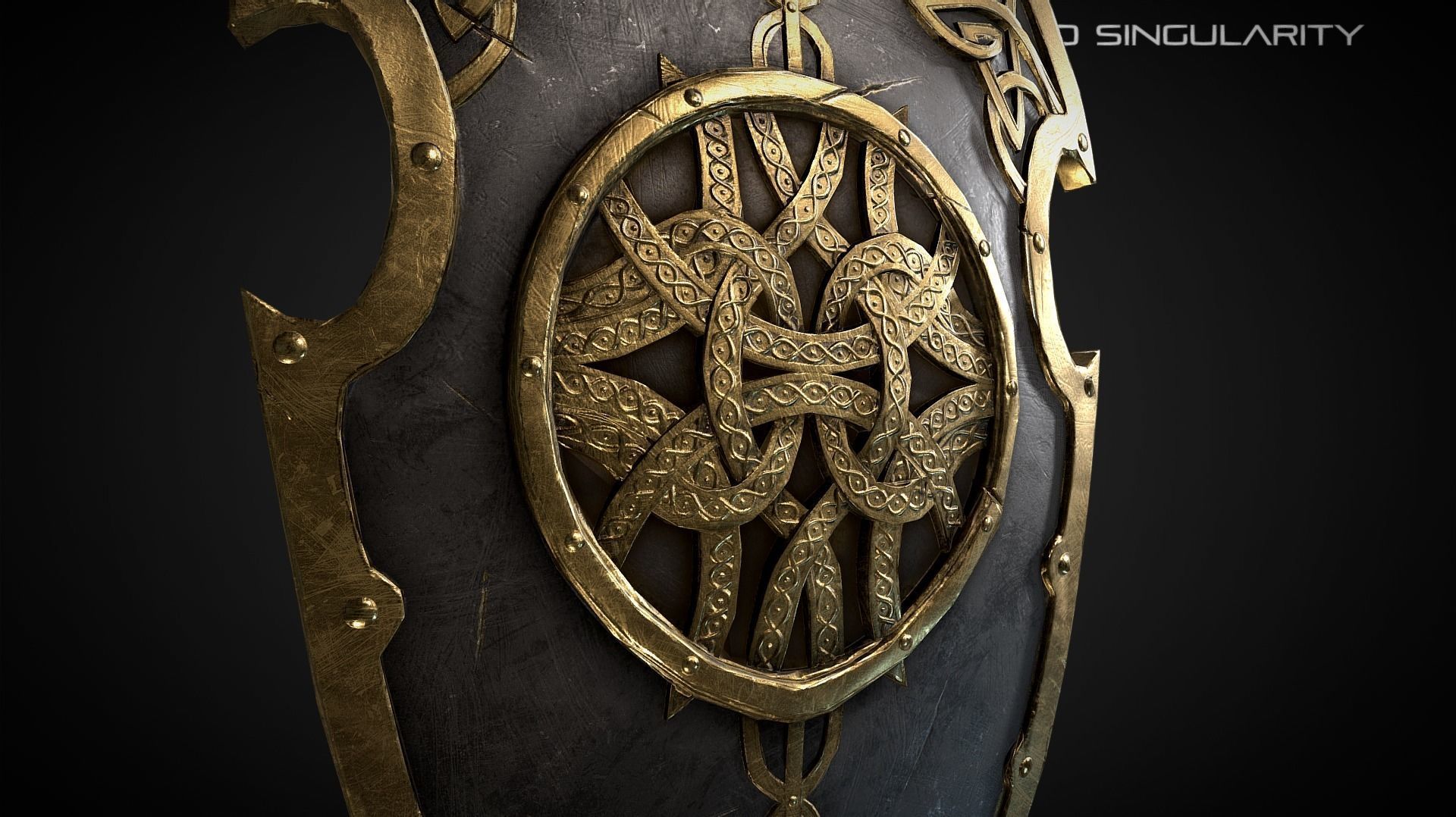 Celtic shield Medieval dark fantasy weapon Low-poly 3D model_3