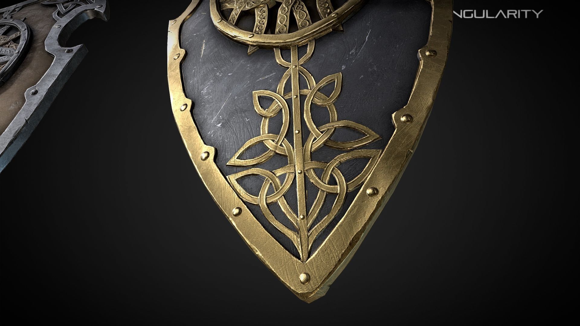 Celtic shield Medieval dark fantasy weapon Low-poly 3D model_7