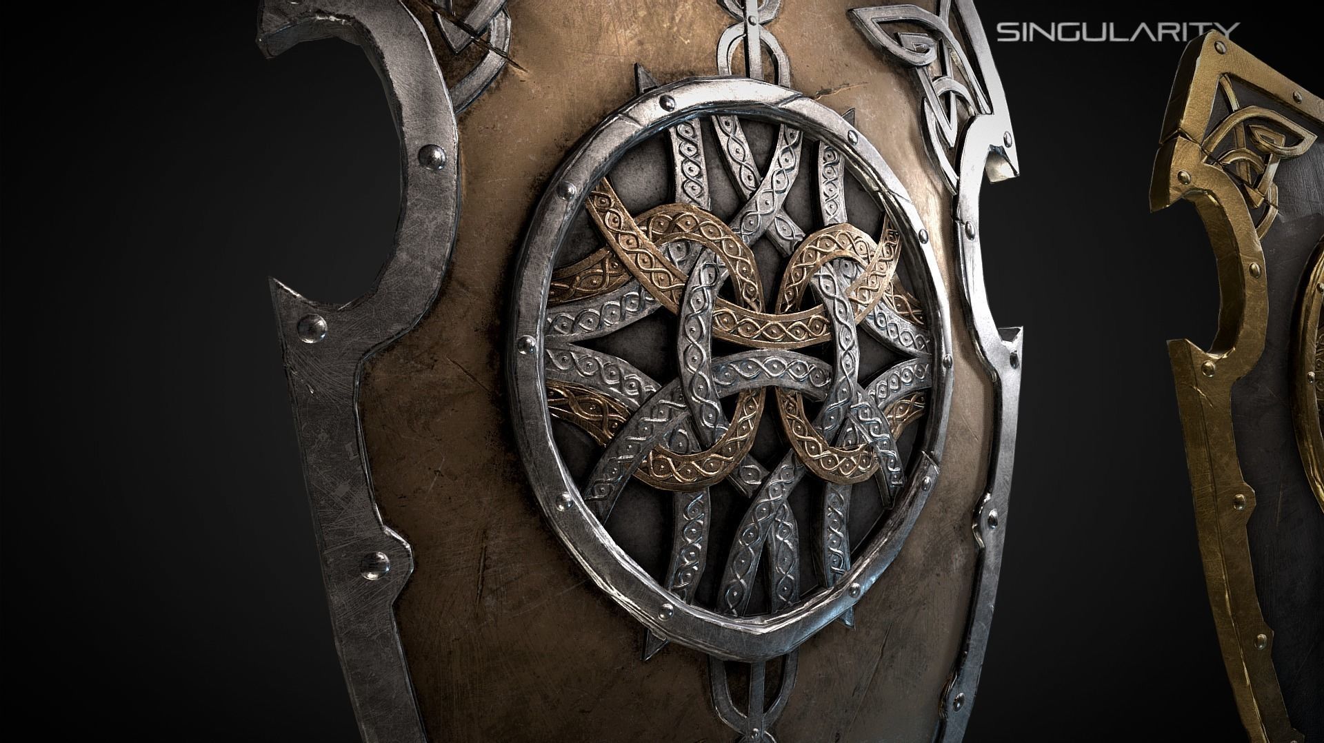 Celtic shield Medieval dark fantasy weapon Low-poly 3D model_2